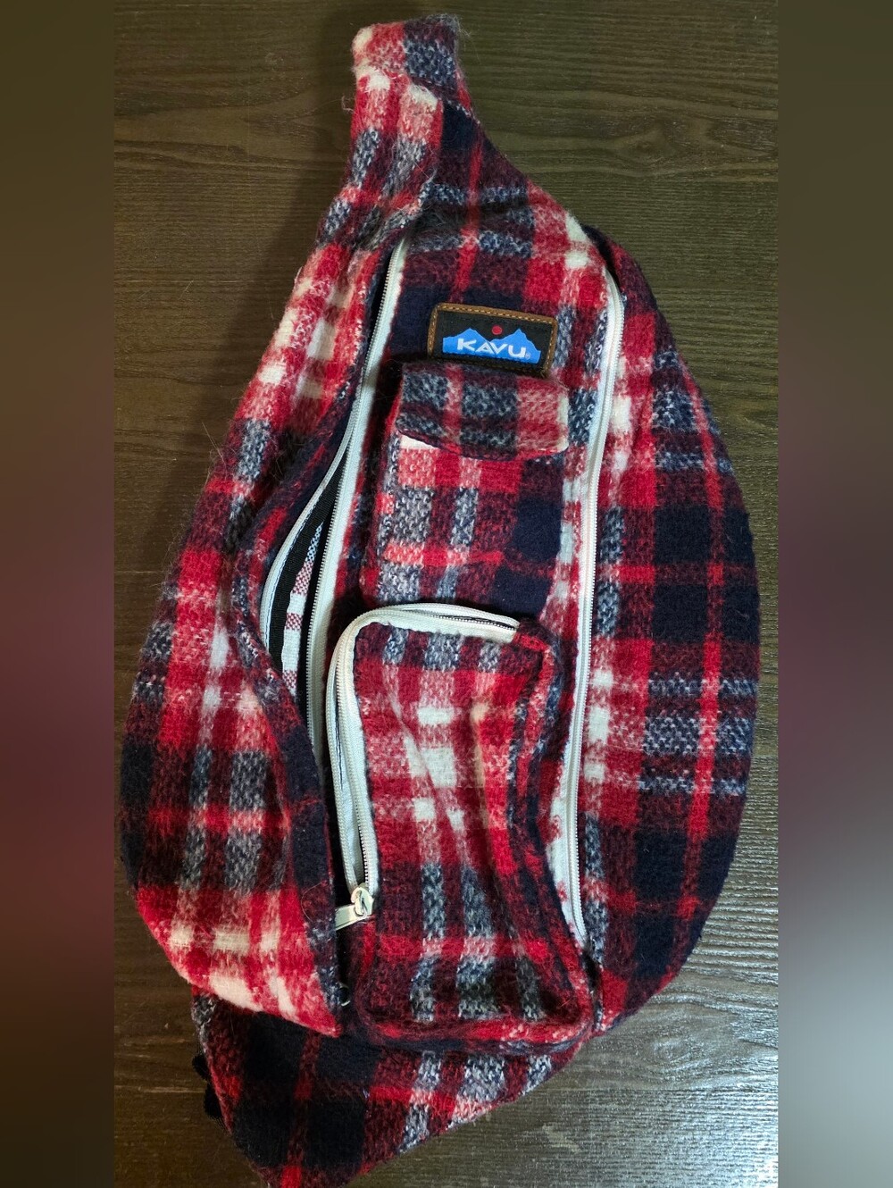 Kavu Red and Black Plaid Sling Belt Bag